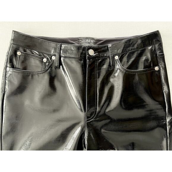 J Crew Collection Sz 30 Faux Leather Patent Pants Black Edgy Party Shiny Sexy - Picture 4 of 16